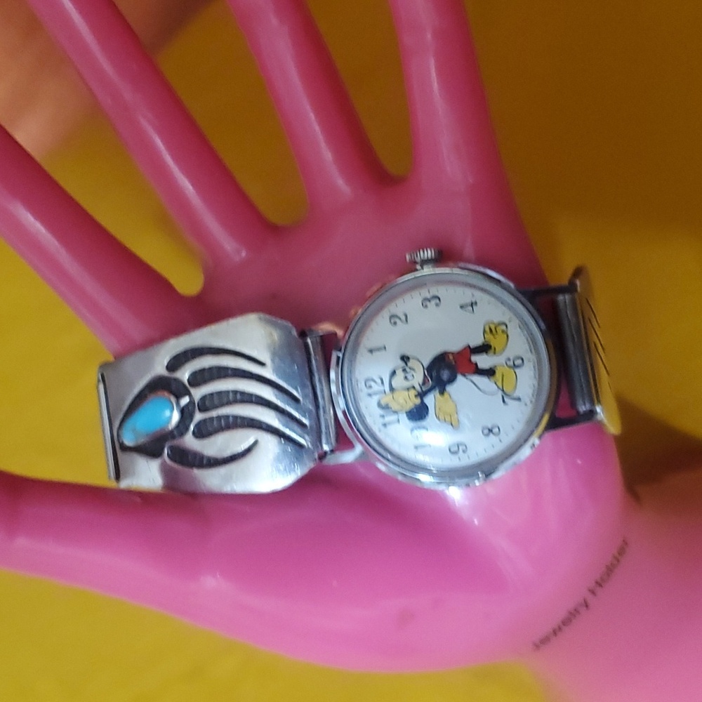 Vintage Sterling Turquoise Mickey Mouse Watch.
